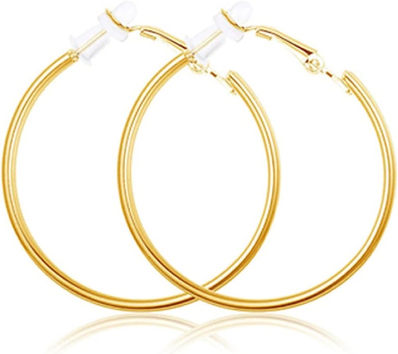 CSIYANJRY99 Gold Clip On Hoop Earrings Non Piercing Nightclub DJ Big Hoop Earrings for Women - Image 1